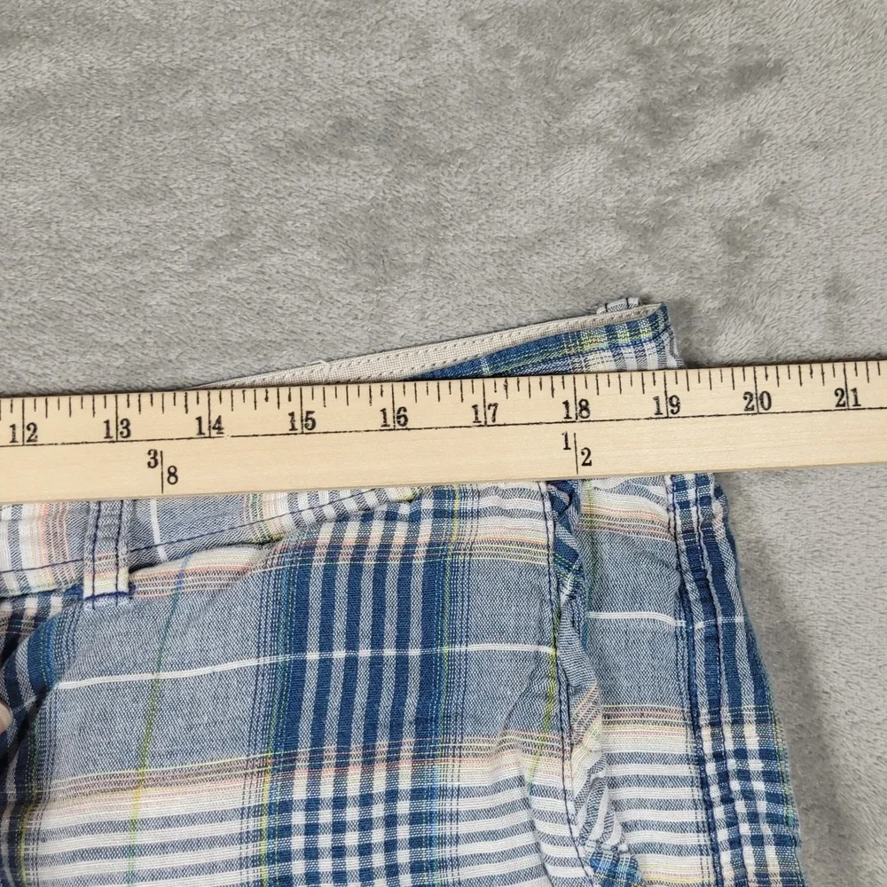 Tommy Bahama Shorts Mens 38 Blue Plaid Linen Tencel Flat Front Casual Island